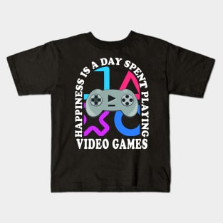 Happiness Quote Playing Video Games Gaming Controller Kids T-Shirt
